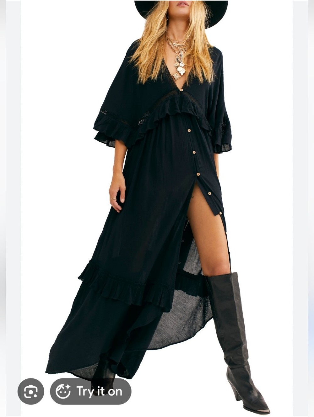 Free People Black Paradiso Maxi Dress - Large